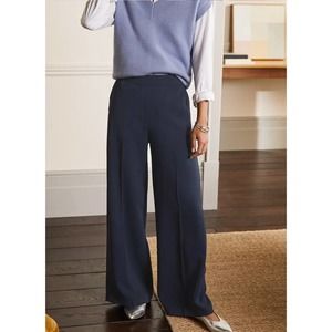 NWT Boden Albemarle Wide Leg Navy Blue Pull On Trousers Pants 12 L